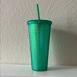 Textured Emerald Green Studded Tumbler with Straw